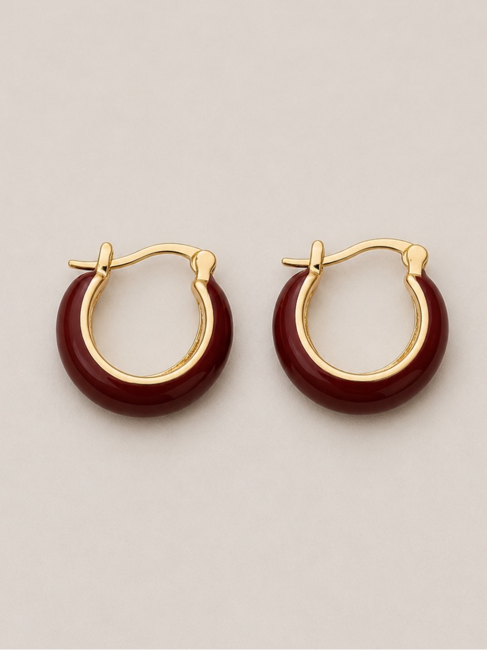 New! Cranberry Red Wine Gold Hoop Earrings NWOT